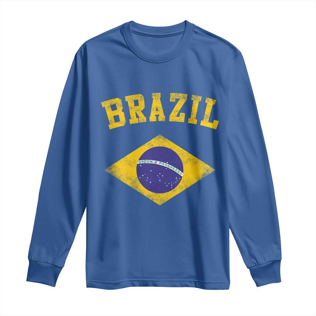 Vintage Brazil Flag Patriotic Brazilian Pride Long Sleeve Shirt