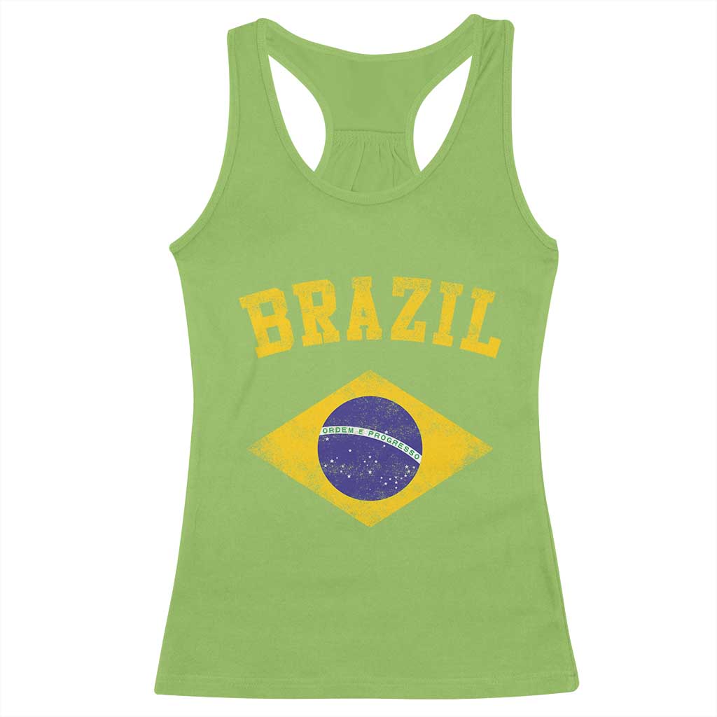 Vintage Brazil Flag Patriotic Brazilian Pride Racerback Tank Top