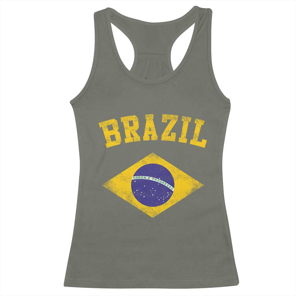 Vintage Brazil Flag Patriotic Brazilian Pride Racerback Tank Top