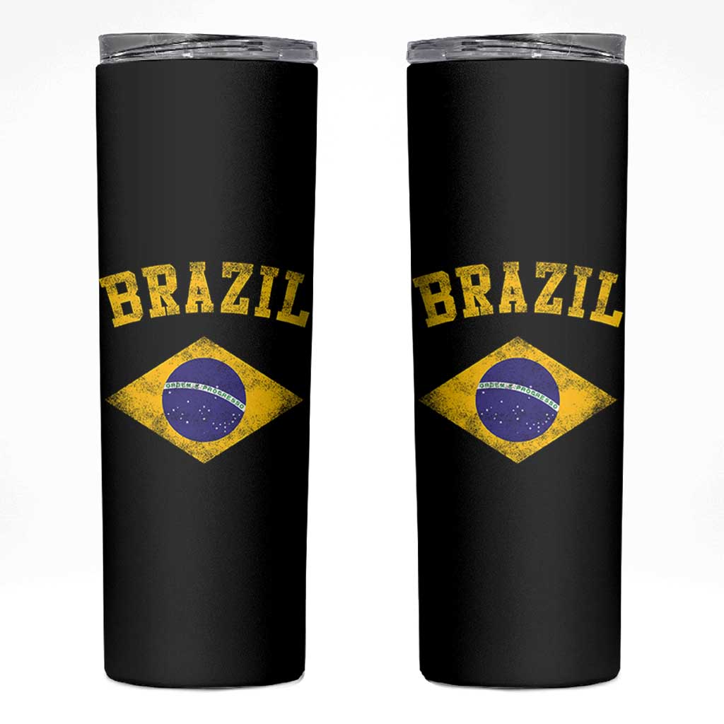 Vintage Brazil Flag Patriotic Brazilian Pride Skinny Tumbler