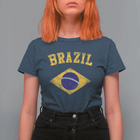 Vintage Brazil Flag Patriotic Brazilian Pride T Shirt For Women