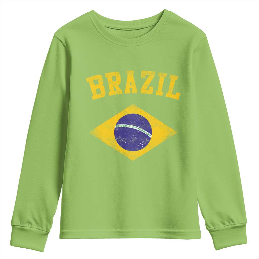 Vintage Brazil Flag Patriotic Brazilian Pride Youth Sweatshirt