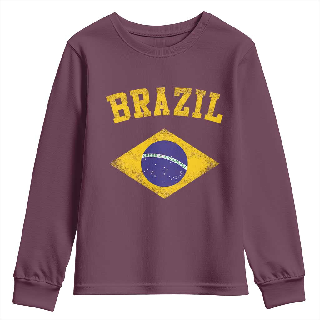 Vintage Brazil Flag Patriotic Brazilian Pride Youth Sweatshirt