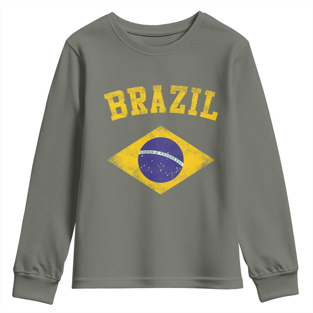 Vintage Brazil Flag Patriotic Brazilian Pride Youth Sweatshirt