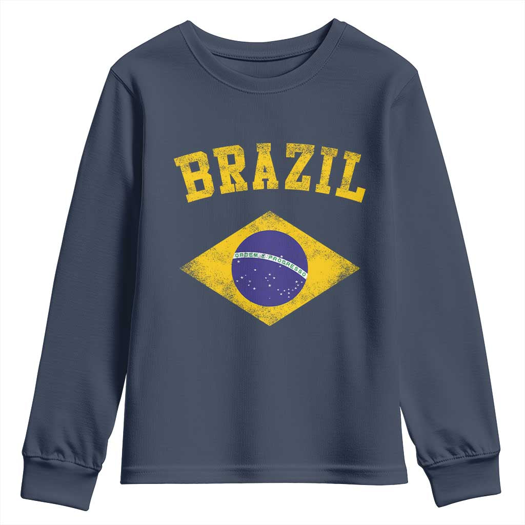Vintage Brazil Flag Patriotic Brazilian Pride Youth Sweatshirt