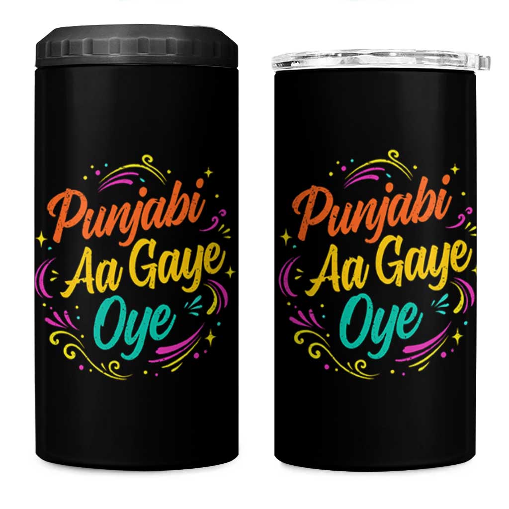 Punjabi Aa Gaye Oye 4 in 1 Can Cooler Tumbler Funny Indian Holi Gifts