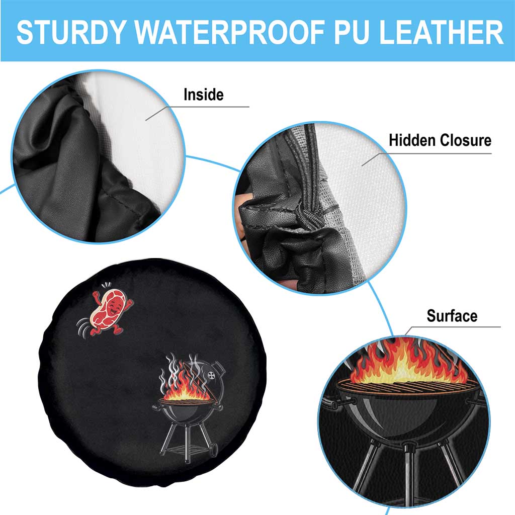 Funny BBQ Steak Meme Cute Meat Jumping Into Grill Spare Tire Cover