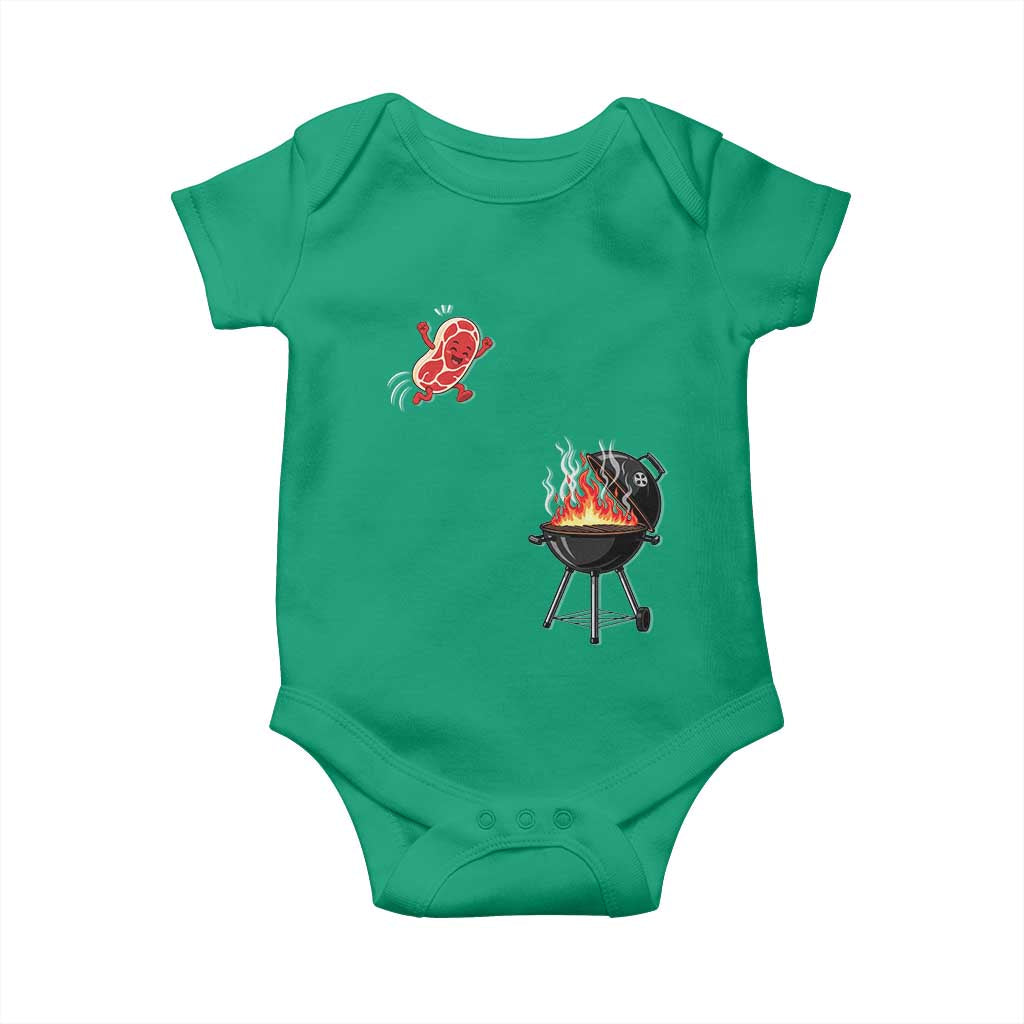 Funny BBQ Steak Meme Cute Meat Jumping Into Grill Baby Onesie