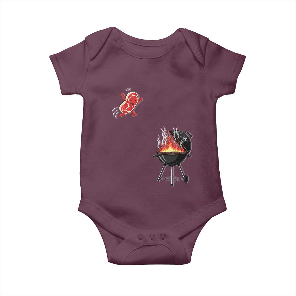 Funny BBQ Steak Meme Cute Meat Jumping Into Grill Baby Onesie