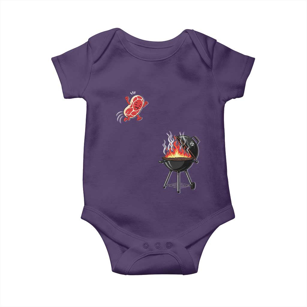 Funny BBQ Steak Meme Cute Meat Jumping Into Grill Baby Onesie