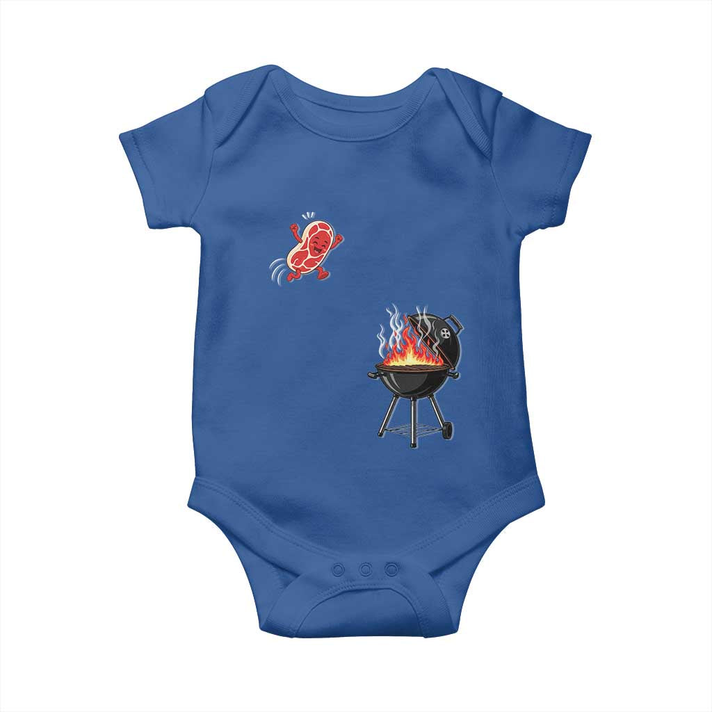 Funny BBQ Steak Meme Cute Meat Jumping Into Grill Baby Onesie