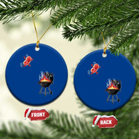 Funny BBQ Steak Meme Cute Meat Jumping Into Grill Ceramic Ornament