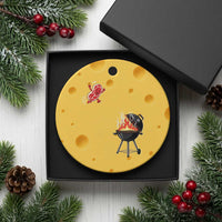 Funny BBQ Steak Meme Cute Meat Jumping Into Grill Ceramic Ornament