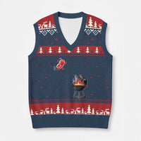 Funny BBQ Steak Meme Cute Meat Jumping Into Grill V-Neck Knit Sweater Vest