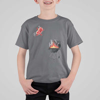 Funny BBQ Steak Meme Cute Meat Jumping Into Grill T Shirt For Kid