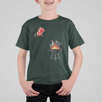 Funny BBQ Steak Meme Cute Meat Jumping Into Grill T Shirt For Kid