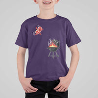 Funny BBQ Steak Meme Cute Meat Jumping Into Grill T Shirt For Kid