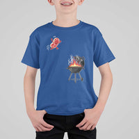Funny BBQ Steak Meme Cute Meat Jumping Into Grill T Shirt For Kid