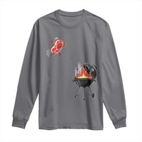 Funny BBQ Steak Meme Cute Meat Jumping Into Grill Long Sleeve Shirt