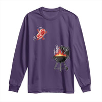 Funny BBQ Steak Meme Cute Meat Jumping Into Grill Long Sleeve Shirt