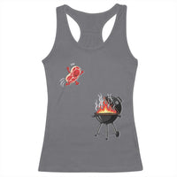 Funny BBQ Steak Meme Cute Meat Jumping Into Grill Racerback Tank Top