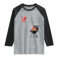 Funny BBQ Steak Meme Cute Meat Jumping Into Grill Raglan Shirt