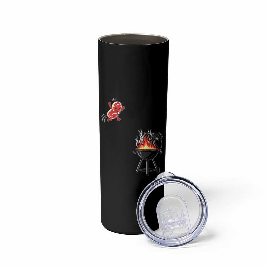 Funny BBQ Steak Meme Cute Meat Jumping Into Grill Skinny Tumbler