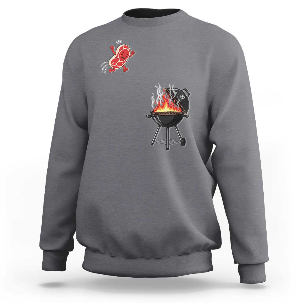 Funny BBQ Steak Meme Cute Meat Jumping Into Grill Sweatshirt