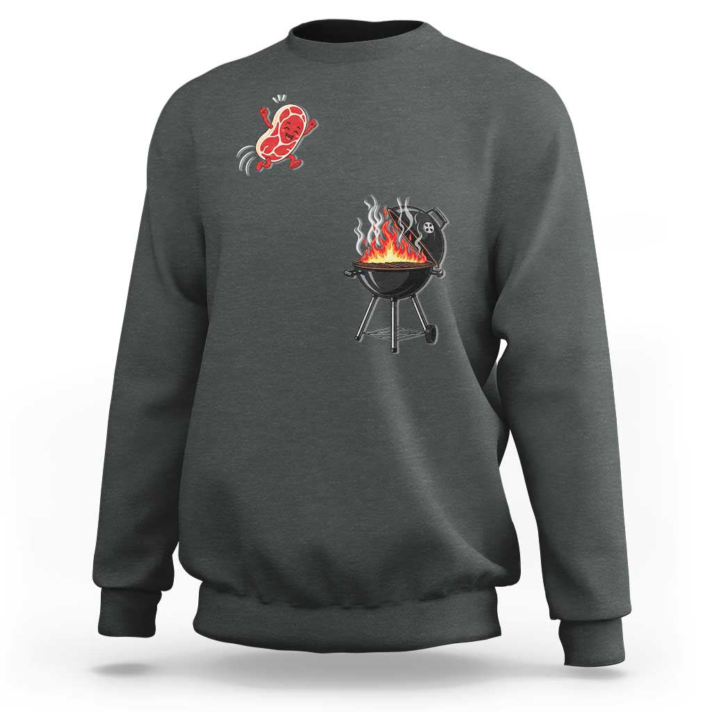 Funny BBQ Steak Meme Cute Meat Jumping Into Grill Sweatshirt