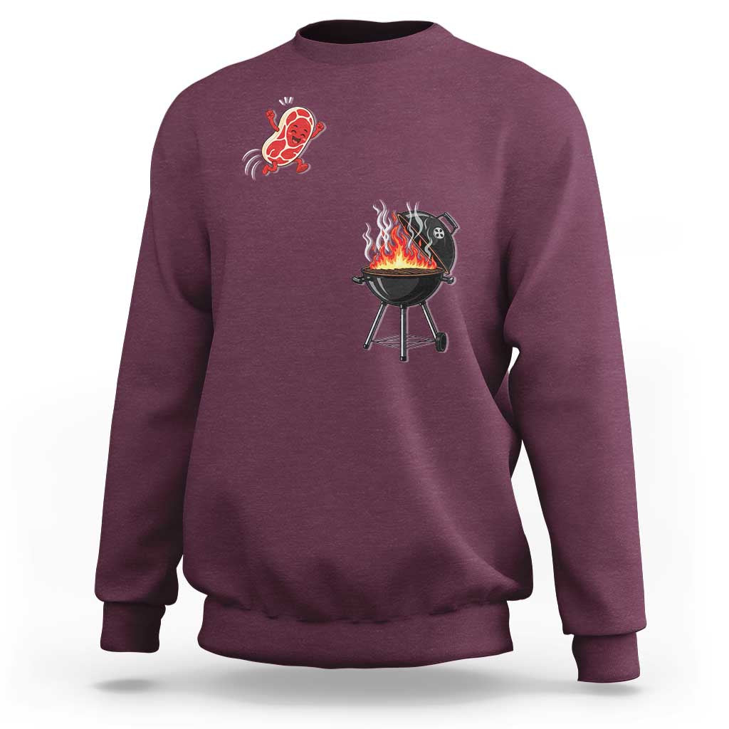 Funny BBQ Steak Meme Cute Meat Jumping Into Grill Sweatshirt