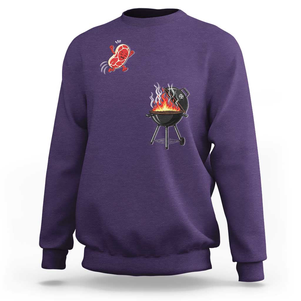 Funny BBQ Steak Meme Cute Meat Jumping Into Grill Sweatshirt