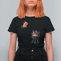 Funny BBQ Steak Meme Cute Meat Jumping Into Grill T Shirt For Women