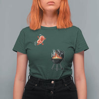 Funny BBQ Steak Meme Cute Meat Jumping Into Grill T Shirt For Women