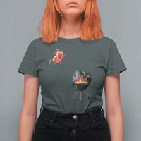 Funny BBQ Steak Meme Cute Meat Jumping Into Grill T Shirt For Women