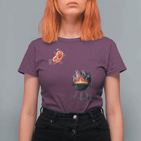 Funny BBQ Steak Meme Cute Meat Jumping Into Grill T Shirt For Women