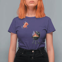 Funny BBQ Steak Meme Cute Meat Jumping Into Grill T Shirt For Women