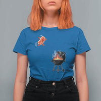 Funny BBQ Steak Meme Cute Meat Jumping Into Grill T Shirt For Women