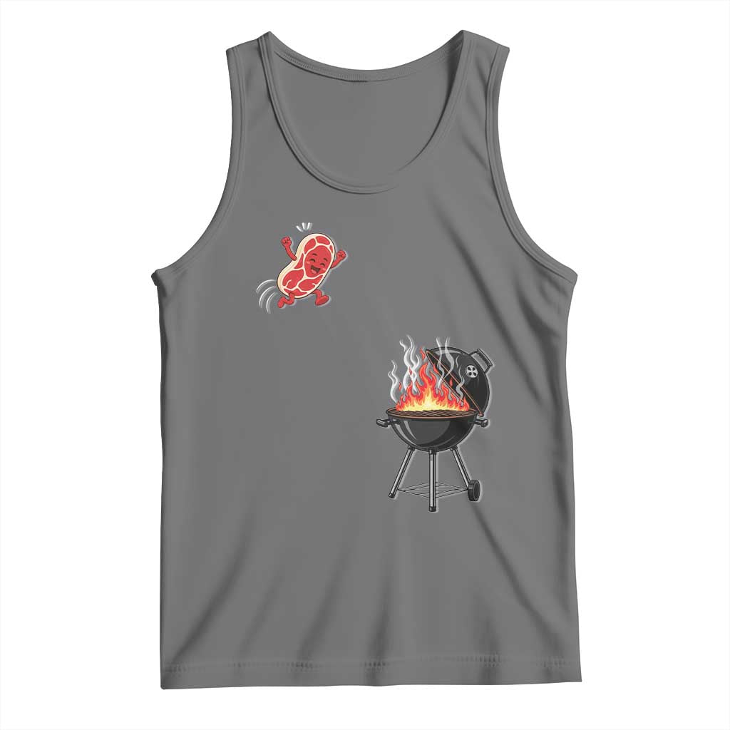 Funny BBQ Steak Meme Cute Meat Jumping Into Grill Tank Top