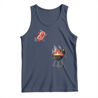 Funny BBQ Steak Meme Cute Meat Jumping Into Grill Tank Top