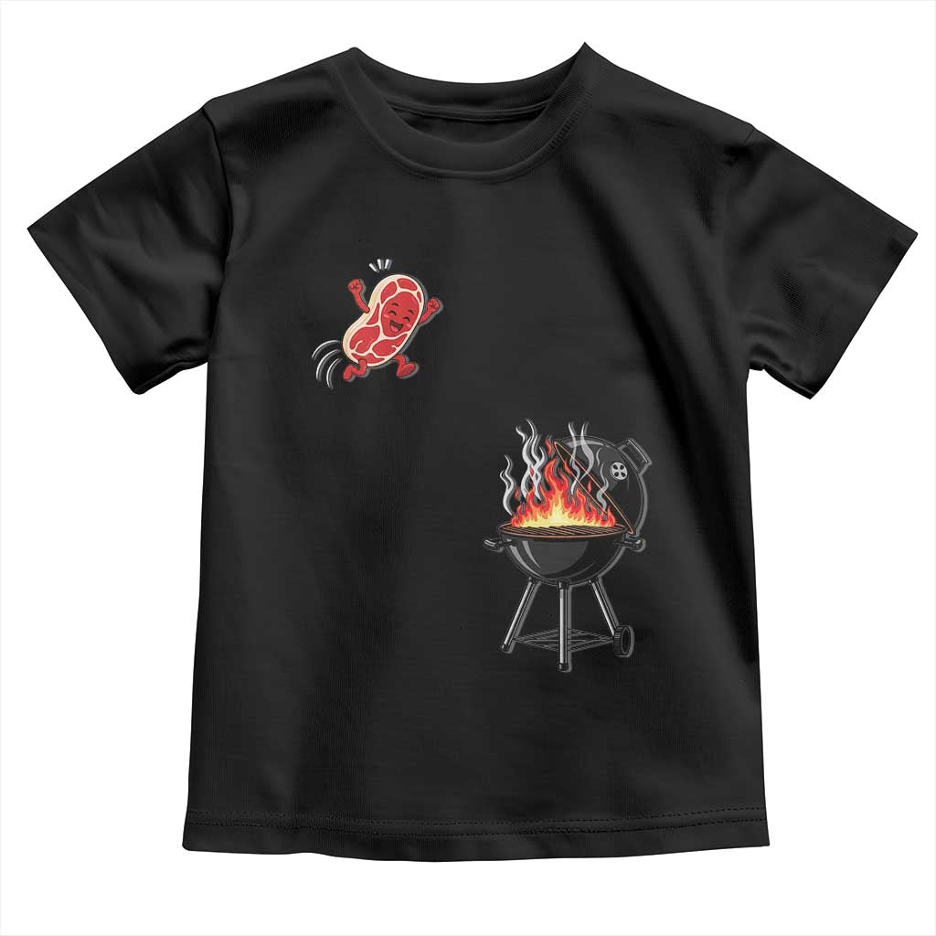 Funny BBQ Steak Meme Cute Meat Jumping Into Grill Toddler T Shirt