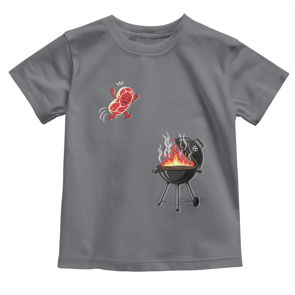 Funny BBQ Steak Meme Cute Meat Jumping Into Grill Toddler T Shirt