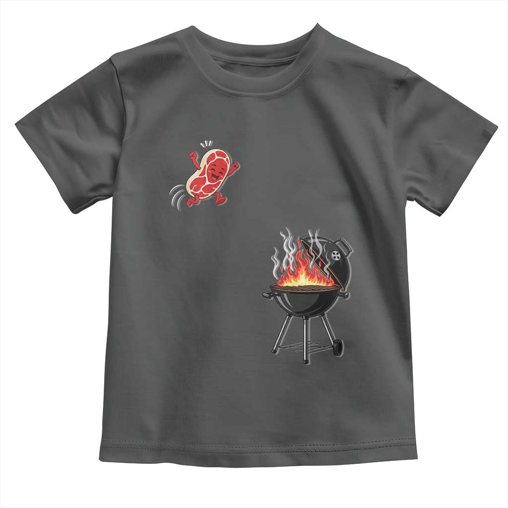 Funny BBQ Steak Meme Cute Meat Jumping Into Grill Toddler T Shirt