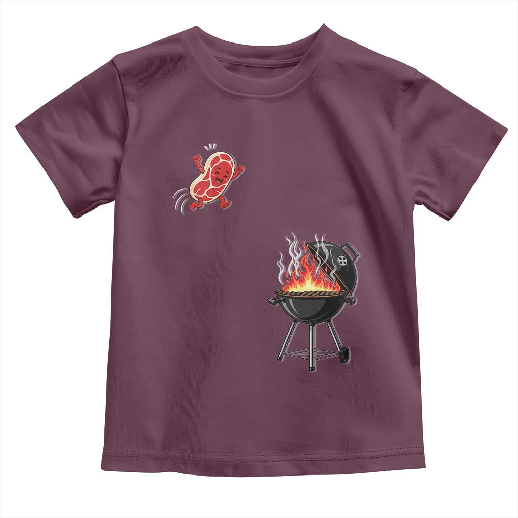Funny BBQ Steak Meme Cute Meat Jumping Into Grill Toddler T Shirt