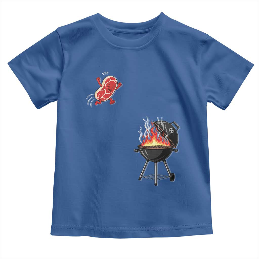 Funny BBQ Steak Meme Cute Meat Jumping Into Grill Toddler T Shirt