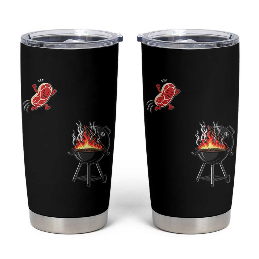 Funny BBQ Steak Meme Cute Meat Jumping Into Grill Tumbler Cup