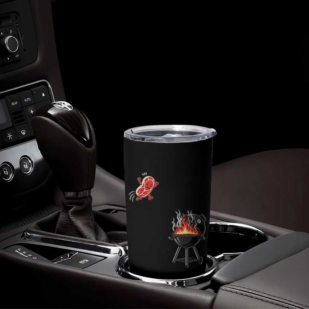 Funny BBQ Steak Meme Cute Meat Jumping Into Grill Tumbler Cup
