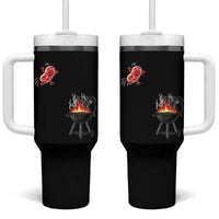 Funny BBQ Steak Meme Cute Meat Jumping Into Grill Tumbler With Handle