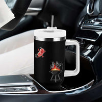 Funny BBQ Steak Meme Cute Meat Jumping Into Grill Tumbler With Handle