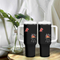 Funny BBQ Steak Meme Cute Meat Jumping Into Grill Tumbler With Handle