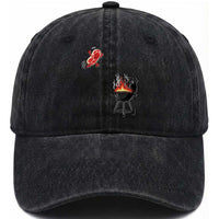 Funny BBQ Steak Meme Cute Meat Jumping Into Grill Washed Cotton Baseball Cap